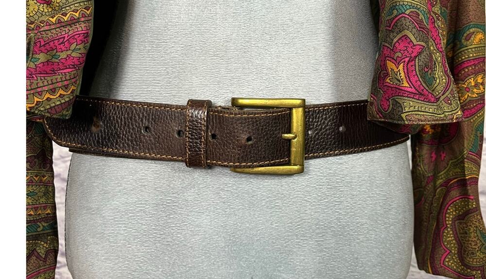 Vintage Thick Leather Boho Belt with Brasstone Buckle